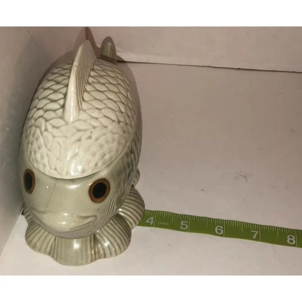 Vintage Ceramic Fish Bowl Lid Bodegas Oaxaca Ceramica Made In Mexico Scales RARE